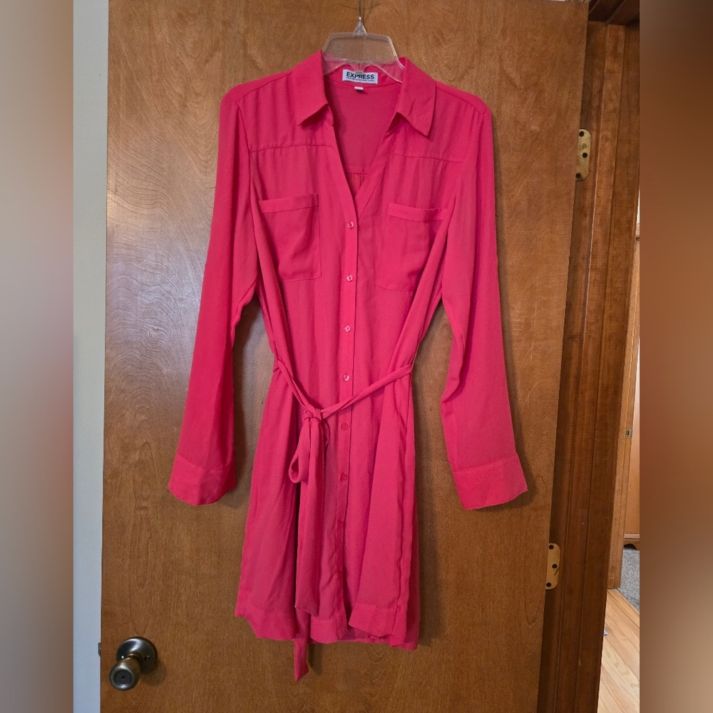 Express Fuchsia Button-Up Dress